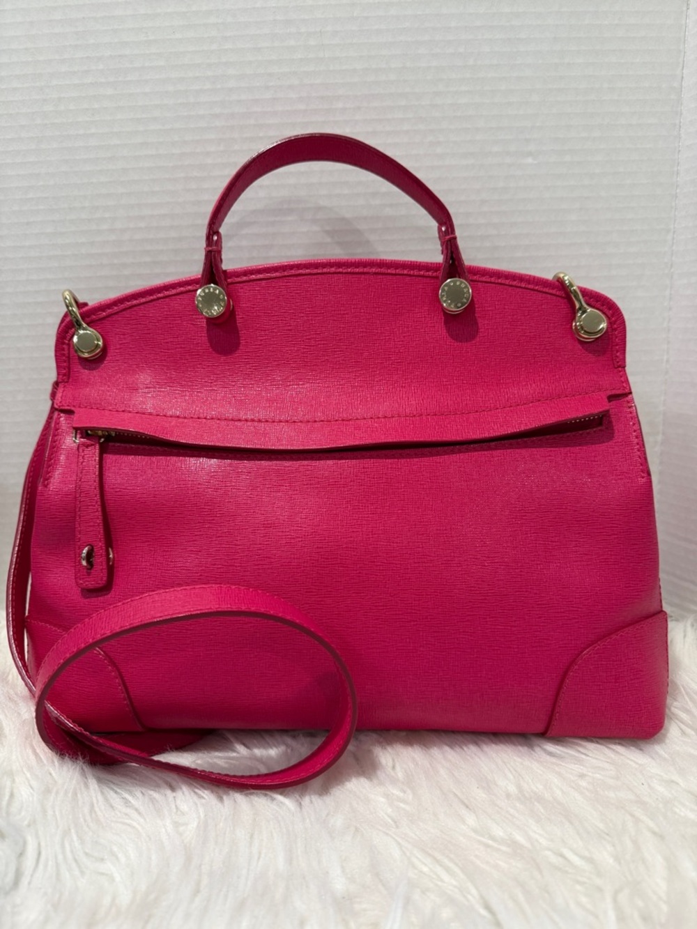FURLA Satchel in Vibrant Fuchsia Saffiano Leather